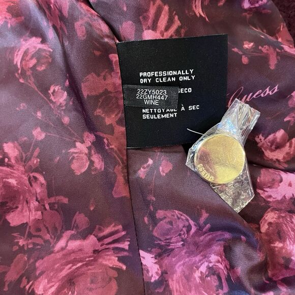 Guess Los Angeles Pea Coat Women’s M Burgundy Wool Blend Double Breast - Picture 13 of 16